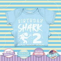 Shop4EVER 2ND Rođendan SHARK doo doo doo beba dječji bod-rodilni pamučni romper mjeseci svijetlo plava
