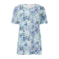 SKSLOEG Ljetni vrhovi labavi fit vintage cvijet od tiskanog kratkih rukava Crew Crt casual comfy tops bluze majice, plavi s