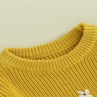 Bagilaanoe Toddler Djevojčica Pleteni džemper s dugim rukavima cvjetni vez pulover 3T 4T 5T Djeca Topli