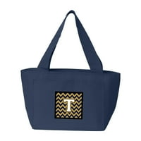 Carolines Treasures CJ1057-TNA - slovo T Chevron Mornarsko plava i zlatna torba za ručak, velika, višebojna