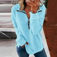 Pola zip pulover žene pamučna mješavina dugih rukava obični bluza majica sa patentnim zatvaračem CALEST