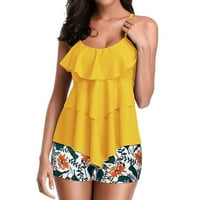 Ženski tankini kupaći kostim Havajska tropska print plaža ruffle kupanje odijelo Tinered plina kupaći kostimi vrhunske ljetne modne odjeće za djevojke popust žuti l