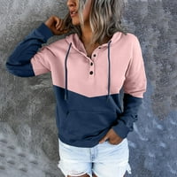 Dukseri IOPQO za ženske dukseve za ženske pulover vrhove dubine dugih dugih rukava sa džepom ružičasto + xxl