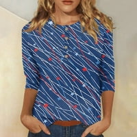 Hanas vrhovi ženski trendovski dan neovisnosti pulover, rukav okrugli vrat Tunika, USA Zastava tiskanih gumba Labava bluza TOP Blue # 1 xxl
