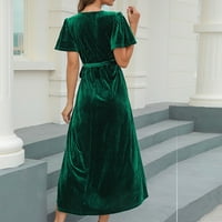 Ljetne haljine za žene Ženska moda V-izrez kratki rukav Split Sexy Solid Color haljina zelena xxl