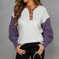 Ženski džemper modni patchwork dugih rukava labav gumb vrhovi pletenog džemper za zupčanik
