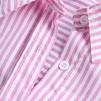Ženska pruga s dugim rukavima natkriveni ovratnik gumb labav, bluza, ružičasta, xxxxl