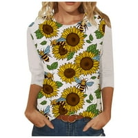 Ženska modna okrugla vrat casual tri četvrtine suncokretove grafičke majice Thirt t majica Bluza Gravice