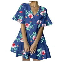 Cleariance ženska ljetna haljina kratkih rukava cvjetna print plaža Long Maxi haljine