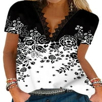 Ženske čipke V izrez kratki rukav vrhovi gradijentna majica za bluza
