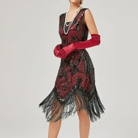 Ženske maxi haljine vintage bez rukava 1920-ih sekfikovane perle u vratu Tassels noćna haljina crvena