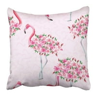 Bijela plaža sa prekrasnim tropičnim ružičastim flamingo karoserijskim ružama Cvijeće Sastav na apstraktnoj jastučni jastuk za ptice