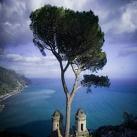 Europa-Italija-Ravello-Cypress stablo i crkvene kupole previde Ocean Poster Print - Jaynes Gallery