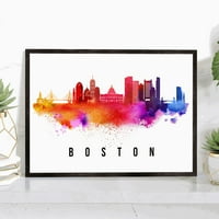 Pera Print Boston Skyline Massachusetts Poster, Boston Cityscape Painting Unfran Poster, Boston Massachusetts