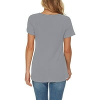 IOPQO ženske majice Ženska ljetna modna pletiva kratki rukav Tunik TOP V-izrez labava majica sive s