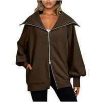 Jakovska jakna za žene punim patentnim zatvaračem Okrenite ovratnik CINCH HEM dugih rukava sa dugim rukavima, elegantni kaputi