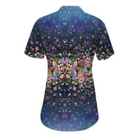 Hanas vrhovi ženske trendi ljetne majice, cvijeće i leptire ispisani V-izrez TEE, kratki rukav za majice na vrhu s džepom ljubičasta # 1 xl