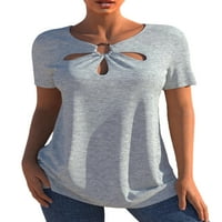 REJLUN Ženska majica Majica kratkih rukava Jednobojna boja Boho Pulover Ležerne prilike ljetne vrhove Gray M