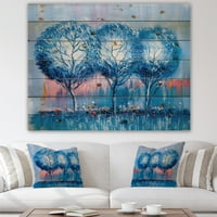 Art DesimanArt 'Tree Plava stabla za vrijeme zalaska sunca' Seoska kuća Ispis na prirodnom borovu šumu
