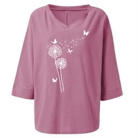 Lastesso Womeny Trendy Ležerne pamučne majice Labavi fit Regular Print V izrez Bluuses Ljeto Plus Veličina