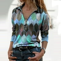 Wozhidaoke T majice za žene Top bluza s rukavima sa patentnim zatvaračem Geometrijska modna rever Ženska
