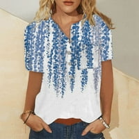Žene ljetne vrhove kratkih rukava Grafički otisci Bluze casual ženske majice V-izrez plava m