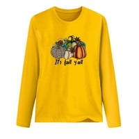 Cacommmark PI ženski dugi rukav plus majica dugih rukava jesen zimsko žene okrugli vrat Print pulover vrhova bluza žuta