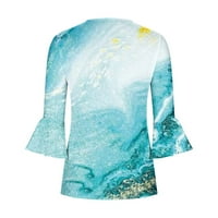 Ženski vrhovi dame vrhovi cvjetni print v vrat kratkih rukava majice majice svijetlo plava s