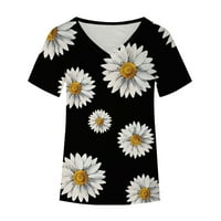 Cleance Ženske vrhove Plus veličine Ljeto V izrez Kratki rukav Print majice bluze žuti m