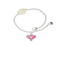 Delight nakit silvertone vruće ružičasto emajl srce sa izrezom - zlatni list osjetljiva narukvica, 6.25