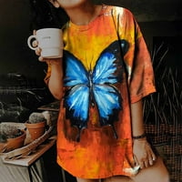 Ženske ljetne vrhove Vintage kratki rukav leptir tiskani majica, Ležerne prilike Ležerne prilike za