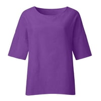 Ženska pamučna linija Labava majica Summer Modna posada vrata plus veličina bluza vježba rukava kratki