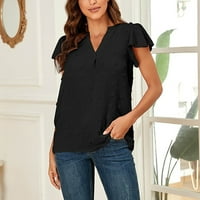 Ženske vrhove bluza Žene kratki rukav modni grafički otisci Summer V-izrez T-košulje Tunic TEE crni