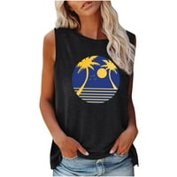 Bvanrty Ženski zalazak sunca Grafički tenkovi za klisunje za odmor Modne majice bez rukava trendy ljetna odjeća na plaži V VAT Camisole Comfy bluza Vintage Country Tunic Black XXL