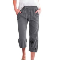 Funicet Womens Loose Capri Comfy crteži Yoga hlače DANDELION TISKANO RODNE LINEN PUTOVANE Široke noge