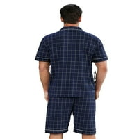 PLAJNI Ovratnik za ispis Pidžama setovi kratkih rukava mornarsko plavi muški loungewear set PJ set