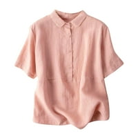 Yueulianxi ženska posteljina majica s majica kratki rukavi okrugli vrat uredske košulje Ležerne prilike