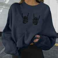 Žene Hallowmas grafički vrhovi dnevno o vratu dugih rukava s dugim rukavima, pulover tiska, sivo, xl