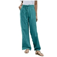 Iopqo ženske hlače posteljine pantalone plus čvrste pamučne casual pantalone veličine džep zategnutost