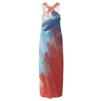 Dan žena Neovisnosti Štampanje labave sandress duge haljine Crisscross Split Maxi haljina ljetna haljina