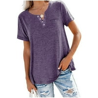 Košulje za žene ljubičasta čišćenje prodaje Žene Modni čvrsti boju V-izrez Dugme Majica kratki rukav