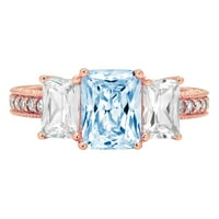 3.61ct smaragdni rez plavi simulirani dijamant 14k ružičasti ružičasti zlato graviranje izjava godišnjica Angažman vjenčanja Trobotna prstena veličine 4,25