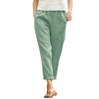 DMQupv Flare Dukset ženske posteljine široke noge pantalone za noge Casual patchwark elastični struk harem hlače zeleni 3xl