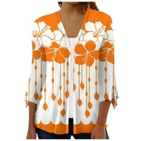 Apepal ženski cvjetni print lisnatni rukavac kimono kardigan labav pokrov povremenog bluza vrhova narančasta