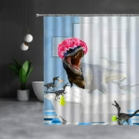 Smiješan dinosaur s tušem zavjesa Kid slatka crtana djeca životinja za životinje Djevojka bijela plava tkanina kupaonica zavjese sa kukama