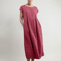Lastesso Womens Solid Cost Cotton Sunderss Crewneck kratki rukav Maxi haljina Empire Struk Haljina labava