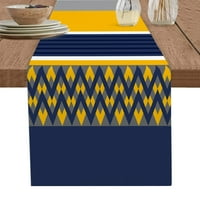 Plave žute sive prugaste geometrijske linije trkač stol za venčani dekor za vjenčanje za večeru za odmor Pamučni posteljina stolnjak
