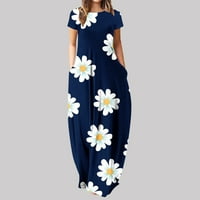 Dyegold sandresses za ženska Ležerna plaža - Ležerne haljine za žene okrugli vrat kratkih rukava cvjetni