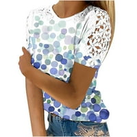 Ženske proljeće ljetne vrhove majice čipka šuplje od kratkih rukava CrewNeck Elegantne bluze Ležerne