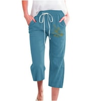 Ženska vučna struka ravna pantalona za ljetne modne hlače za dame casual labave hlače pamučne posteljine